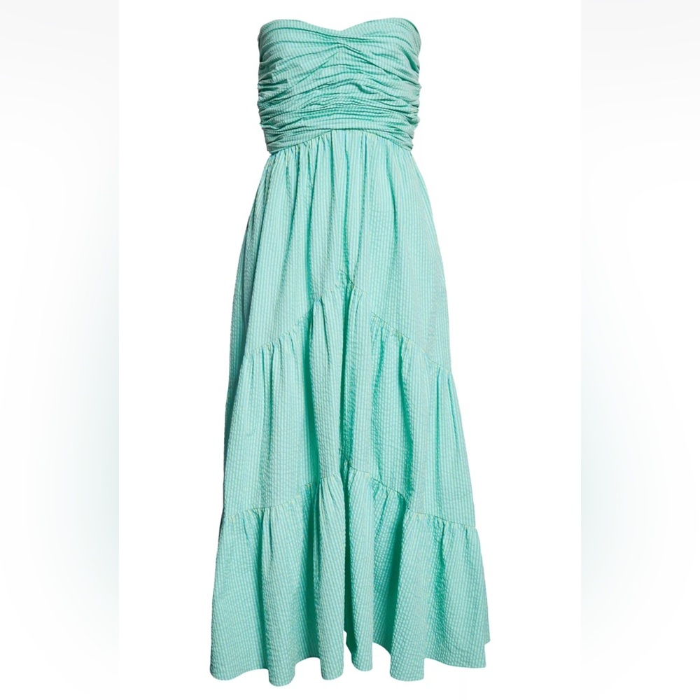 NEW CINQ A SEPT Maurice Strapless Cotton Seersucker DRESS $425 Size 8